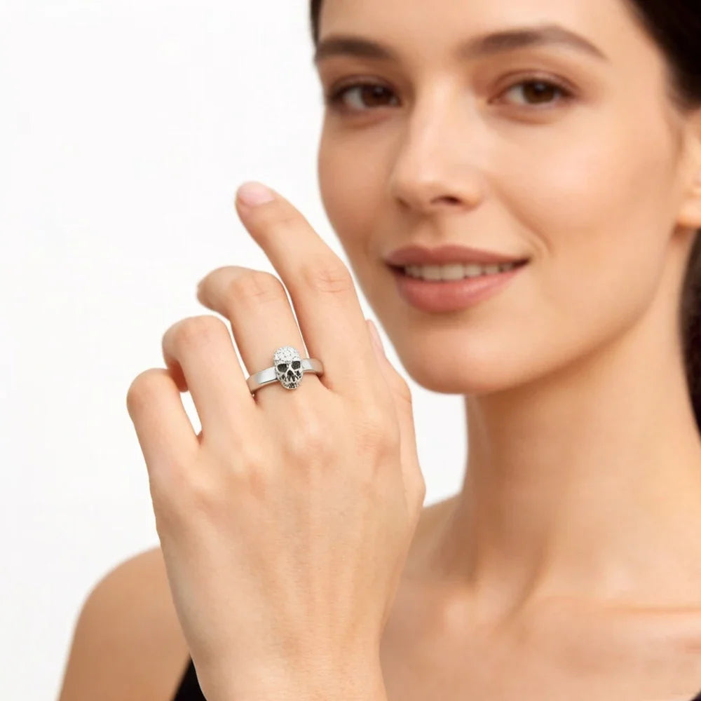 Women's 925 Sterling Silver Skull White Pavé Ring | Glam Fashion Sterling Silver Ring Qme