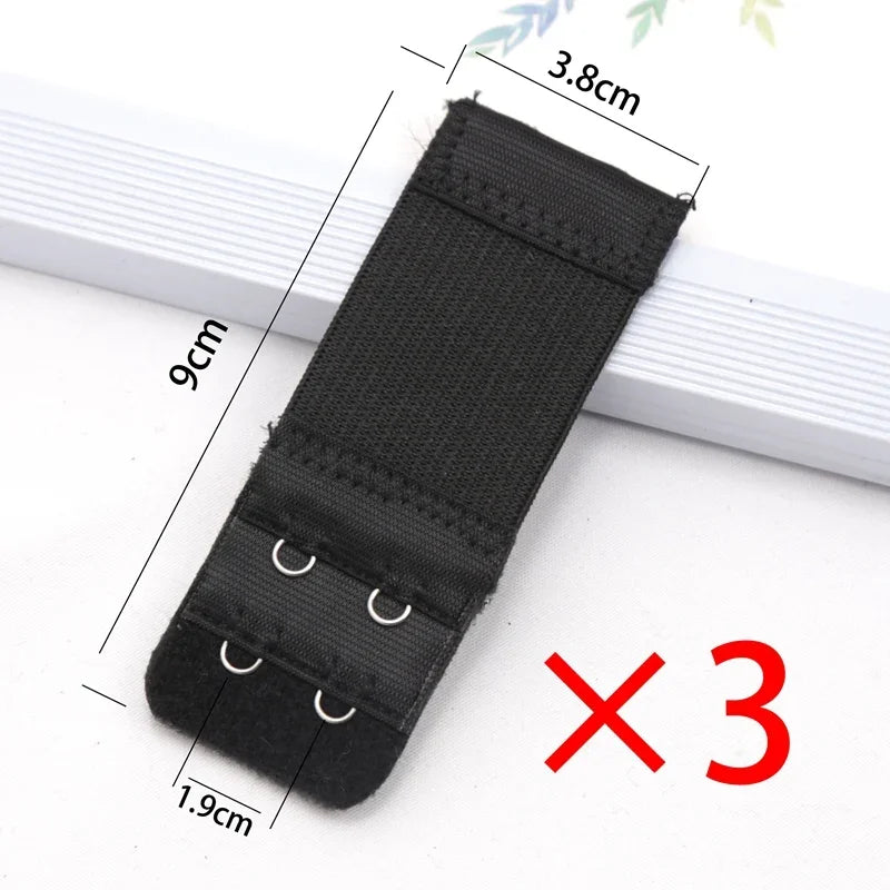 Women's 2-Row Hook Bra Extender Strap – Adjustable, 4 Colors Bra Extender Qme black one size