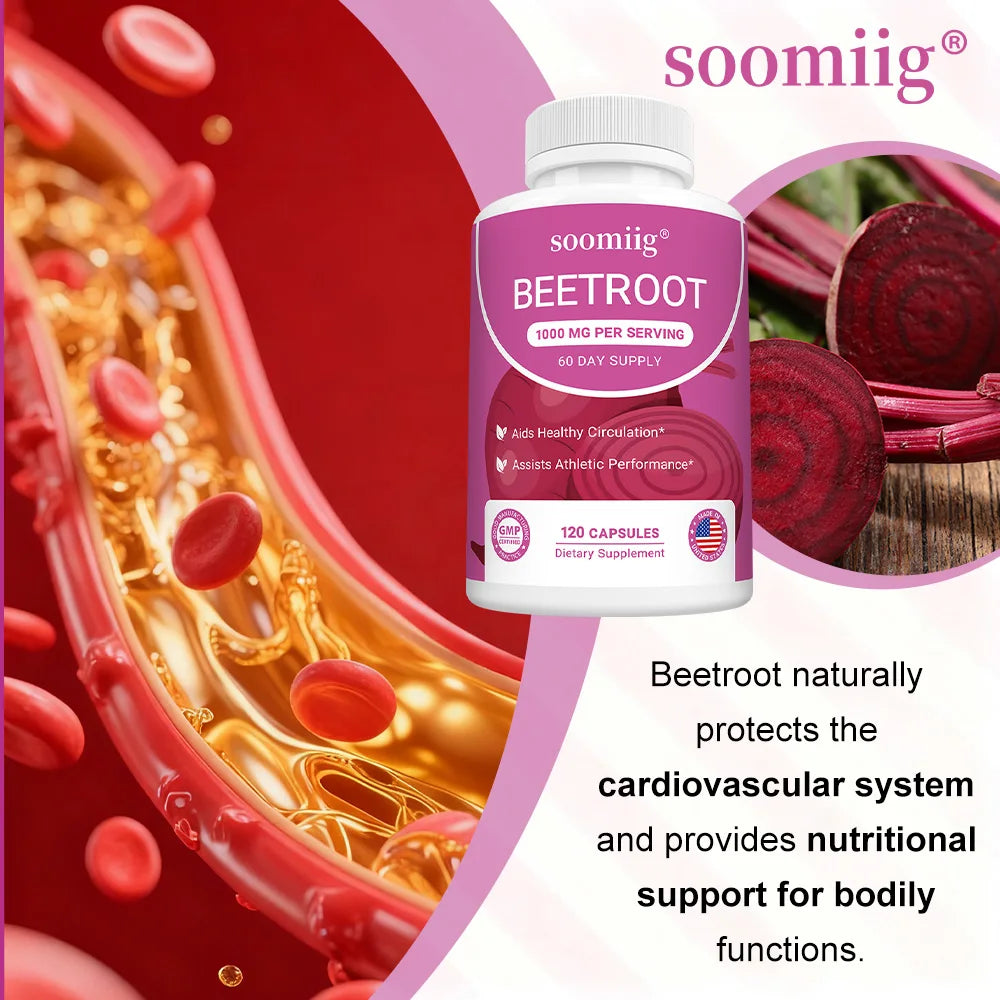 Organic Beetroot Capsules – Energy, Endurance & Heart Support Herbal Supplement Qst