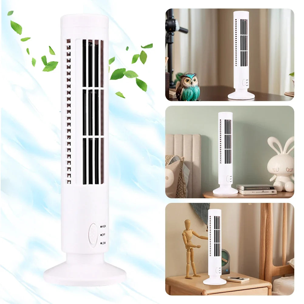 LED Bladeless Tower Fan – 2-Speed USB Portable Desk Fan Bladeless Tower Fan Qme