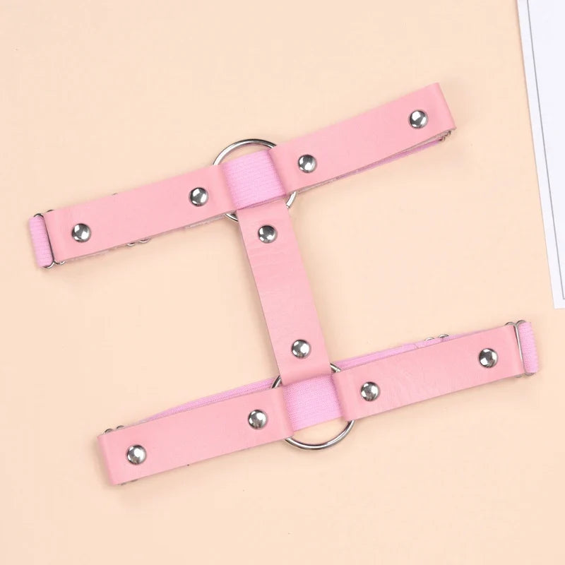 Women's Gothic Garter Belt – Punk Harajuku PU Leather Style Gothic Garter Belt Qme Pink One Size