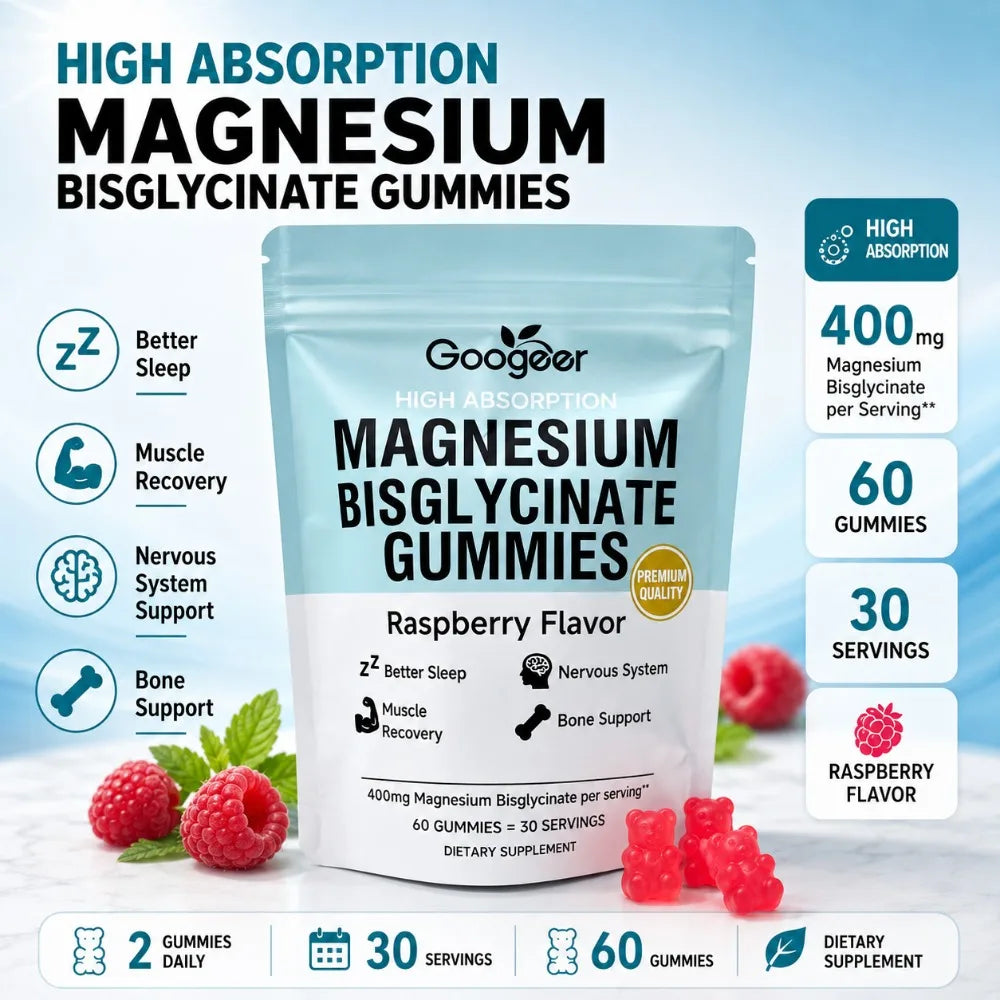 Magnesium Bisglycinate Gummies 400mg + Vitamin D3 & Zinc – 60ct Magnesium Supplement Qst