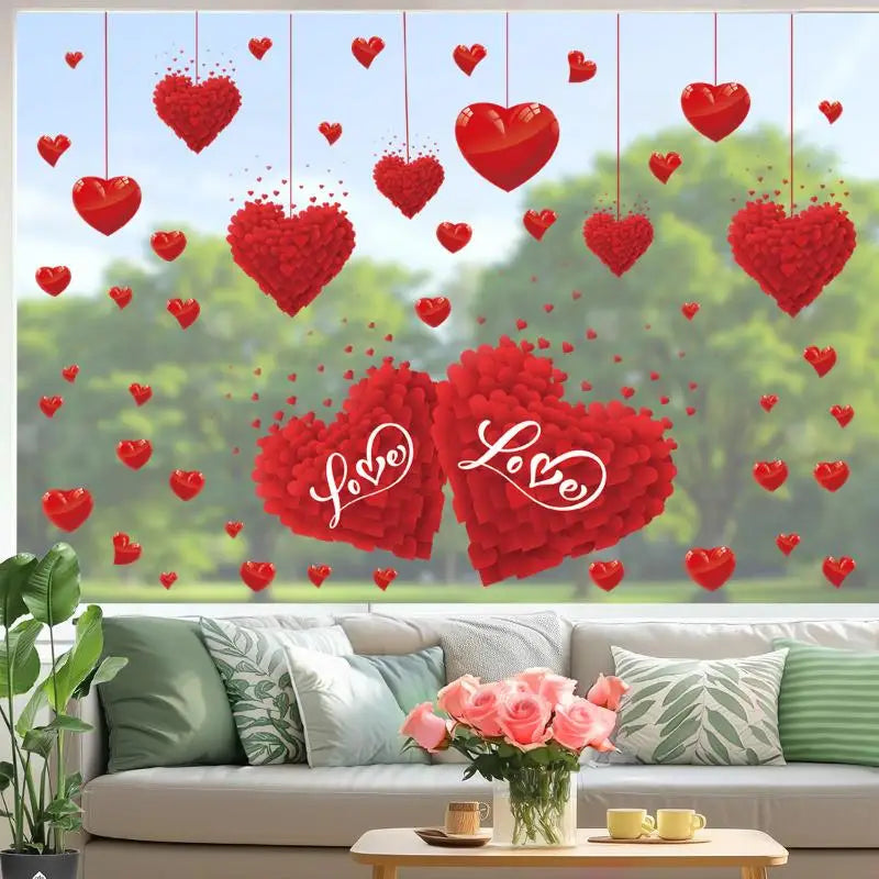 Heart Shaped Wall & Window Stickers – Valentine's Day Decor Wall Window Stickers Qme