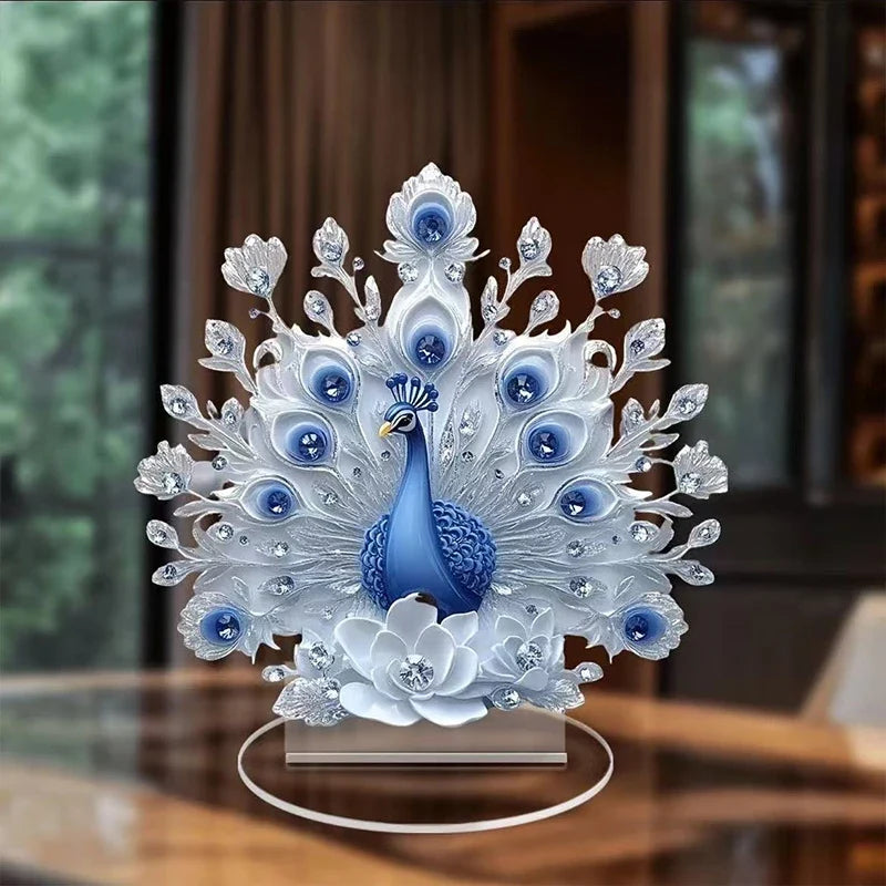 Peacock Figure Desktop Ornament | Office & Housewarming Decor Desktop Figurine Qme