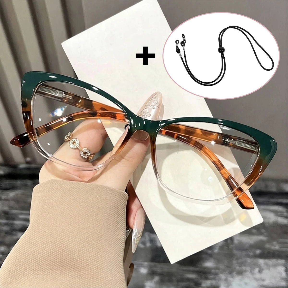 VOPHA Cat-Eye Reading Glasses Anti-Blue Light +1.0–+3.0 L66 Reading Glasses Qst 2.0 Green