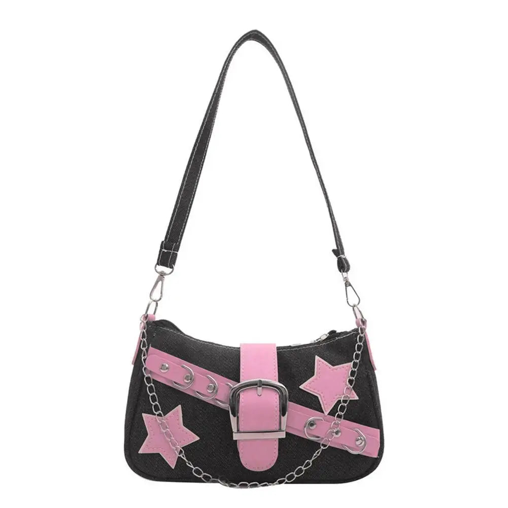 Women's Denim Stars Underarm Shoulder Bag – Trendy Handbag Underarm Shoulder Bag Qme A