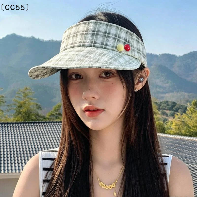 Women's Checkered Ponytail Visor Cap – Sun Protection Hat Women's Visor Cap Qst