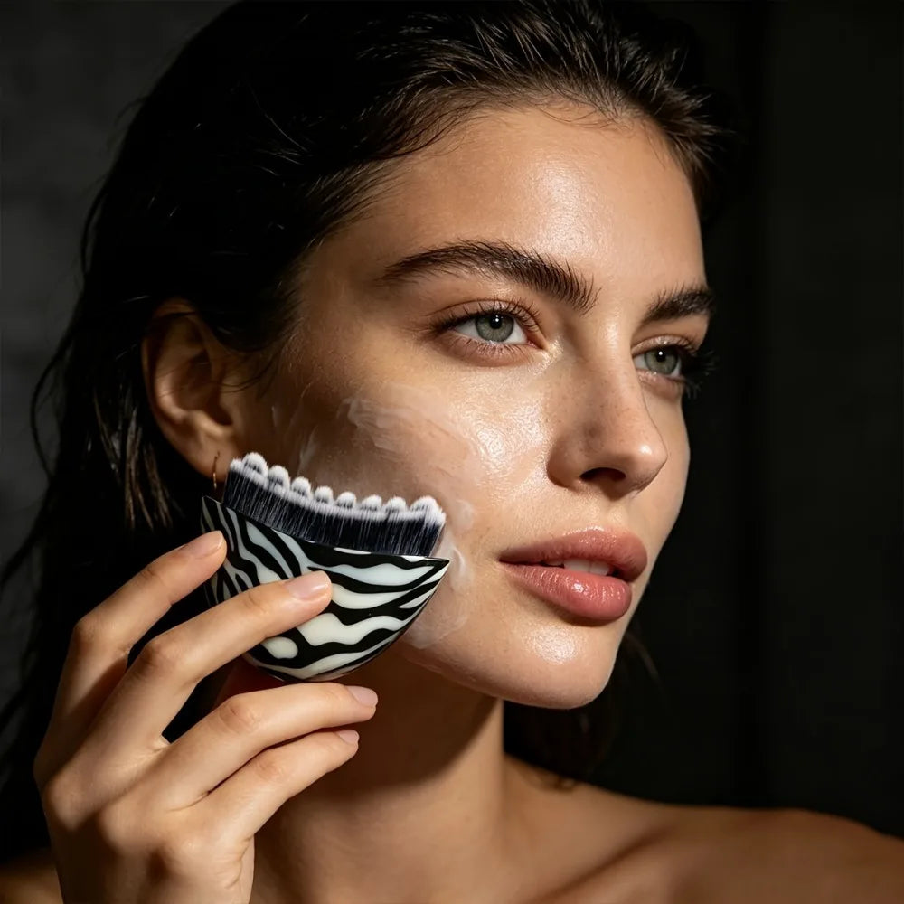 Zebra Print Face Contouring Lifting Brush with Lid | Qme Face Makeup Brush Qme