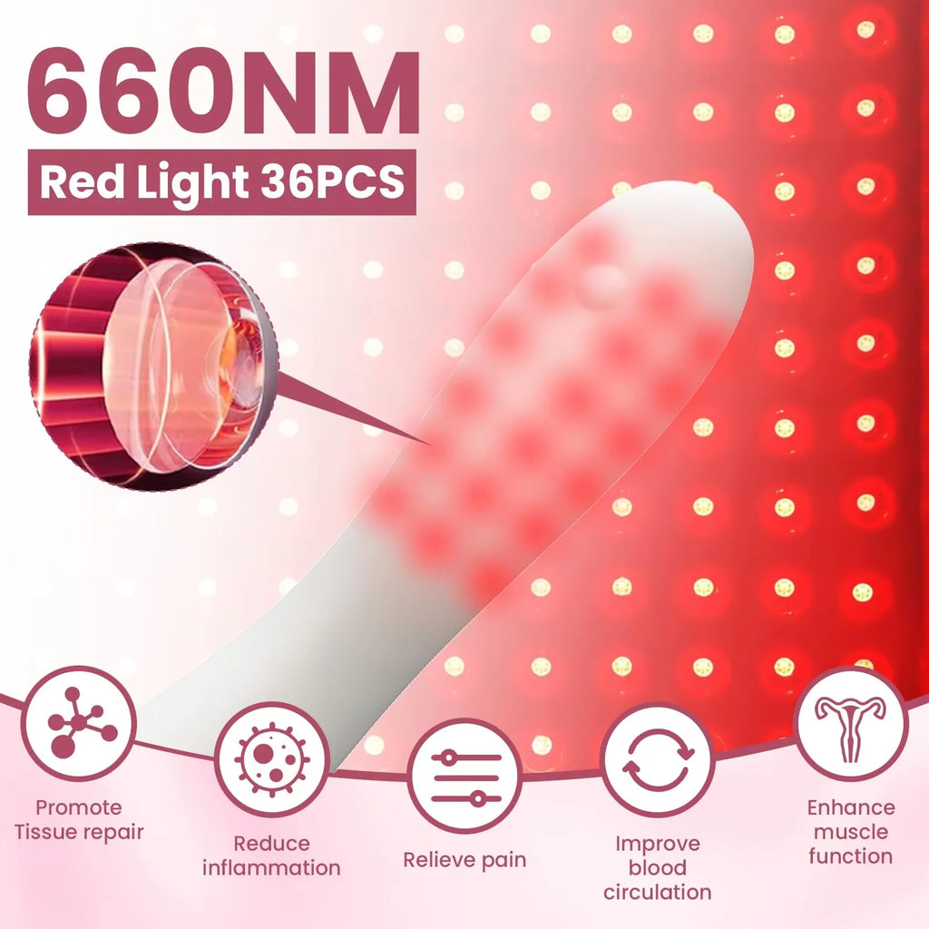 Red Light Therapy Intimate Wand – 36 LED Heating IPX5 Rechargeable Intimate Wellness Device Qst