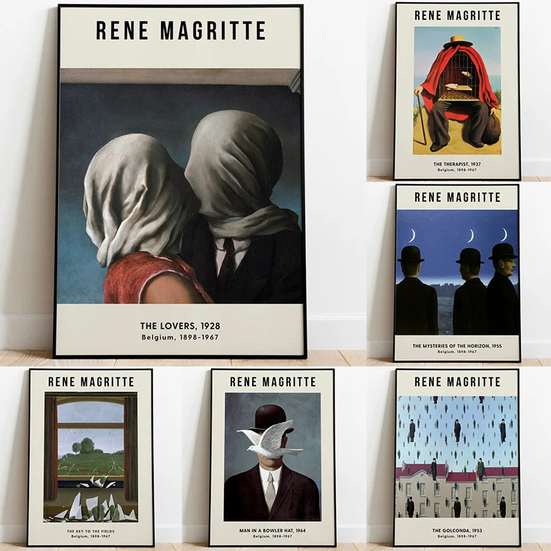 Magritte Surrealism Canvas Wall Art – Modern Nordic Poster Print Canvas Wall Art Qst