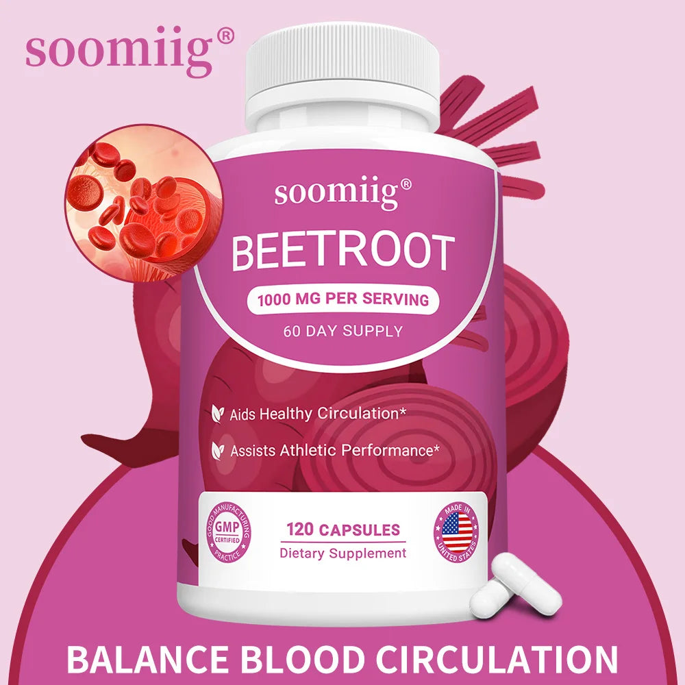 Organic Beetroot Capsules – Energy, Endurance & Heart Support Herbal Supplement Qst