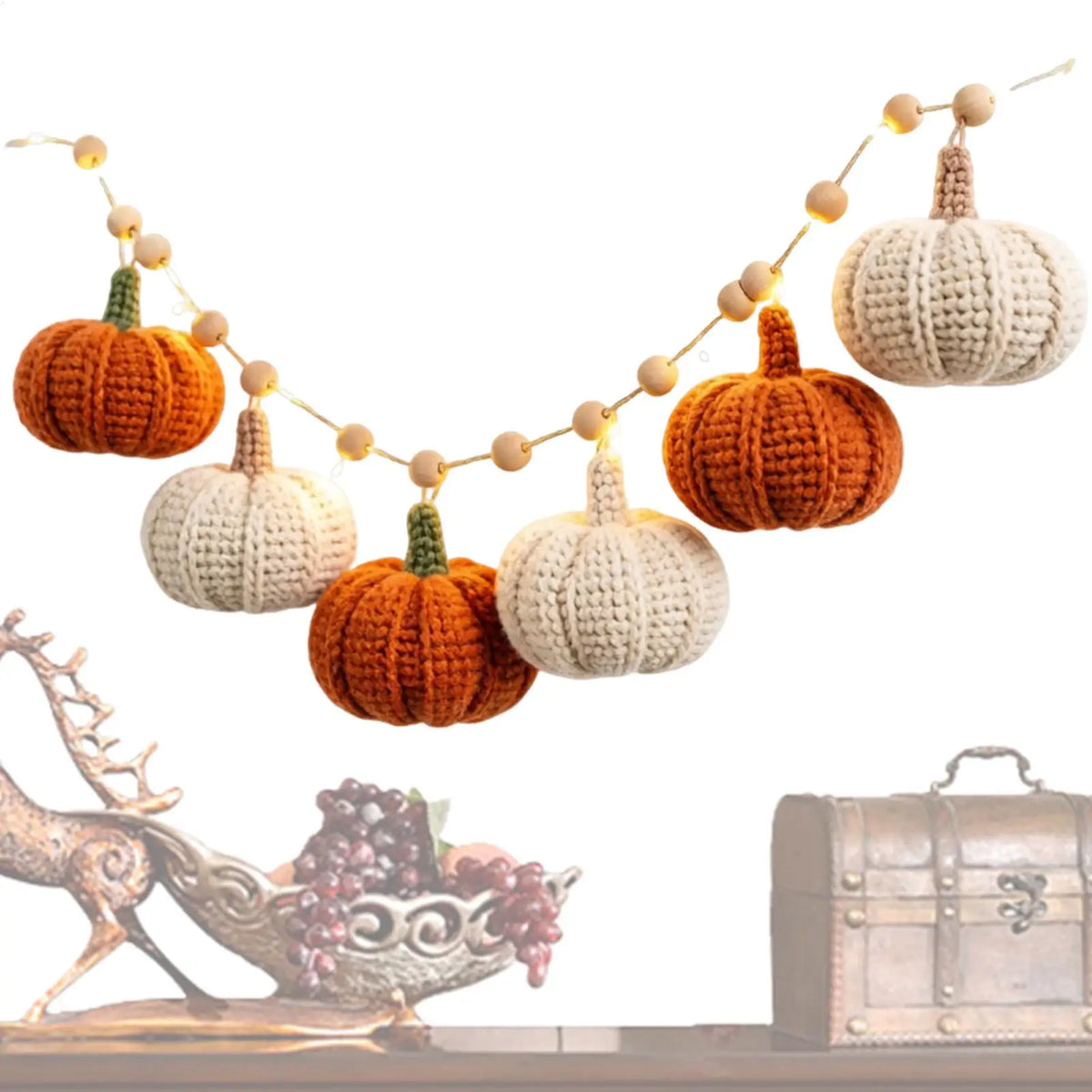 Halloween Crochet Autumn Wreath with Pumpkin String Lights Autumn Wreath Qme China Mainland