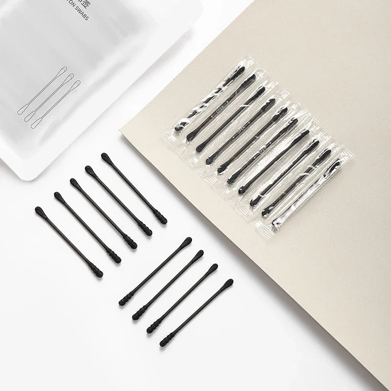 Black Double-Headed Cotton Swabs | Makeup & Ear Swabs 100pk Disposable Cotton Swabs Qme