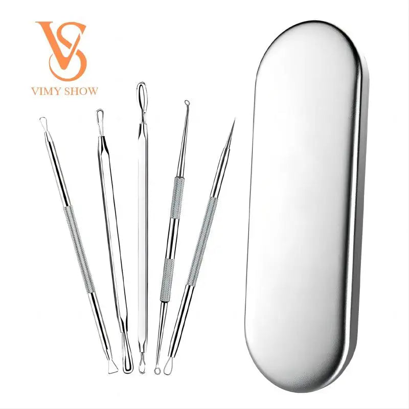 5-Piece Stainless Steel Blackhead Extractor & Blemish Tool Kit Blackhead Extractor Kit Qst