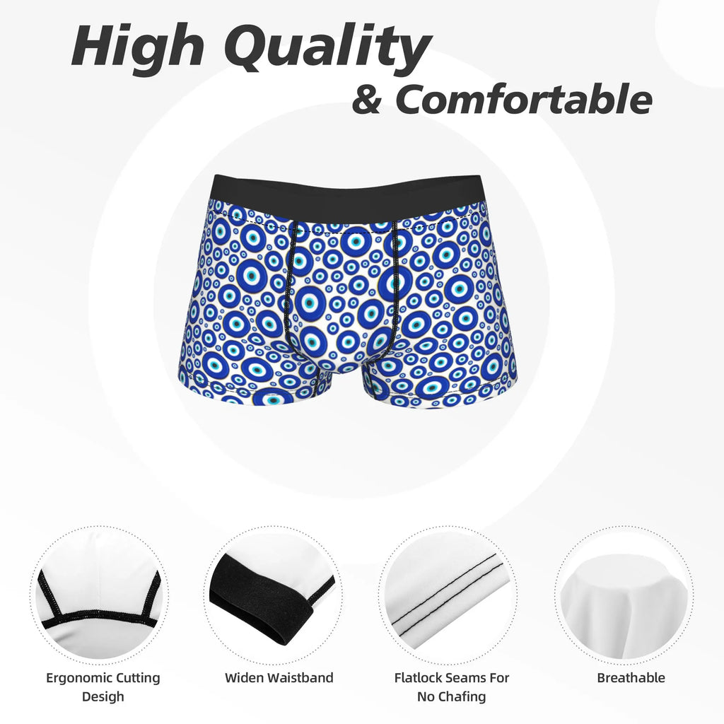 Evil Eye Ethnic Print Men's Boxer Shorts – Breathable Plus Size Men's Boxer Shorts Qst