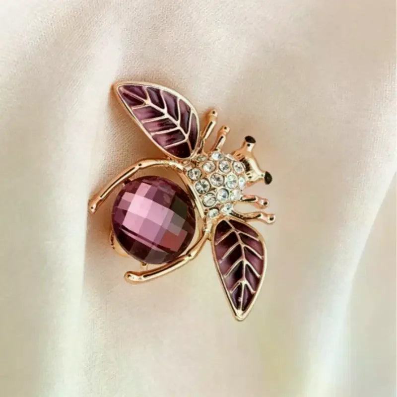 Rose Gold Purple Crystal Bee Brooch – Rhinestone Enamel Wings Fashion Brooch Pin Qme