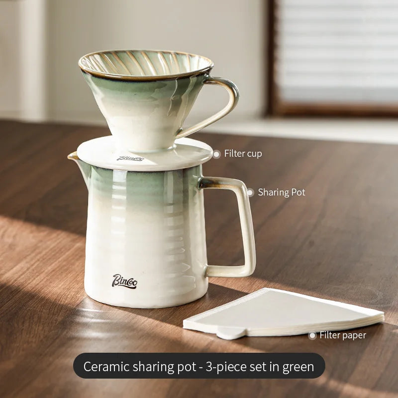BINCOO Ceramic Reusable Coffee Dripper Cone Filter Cup Ceramic Coffee Dripper Qst green 3pcs set