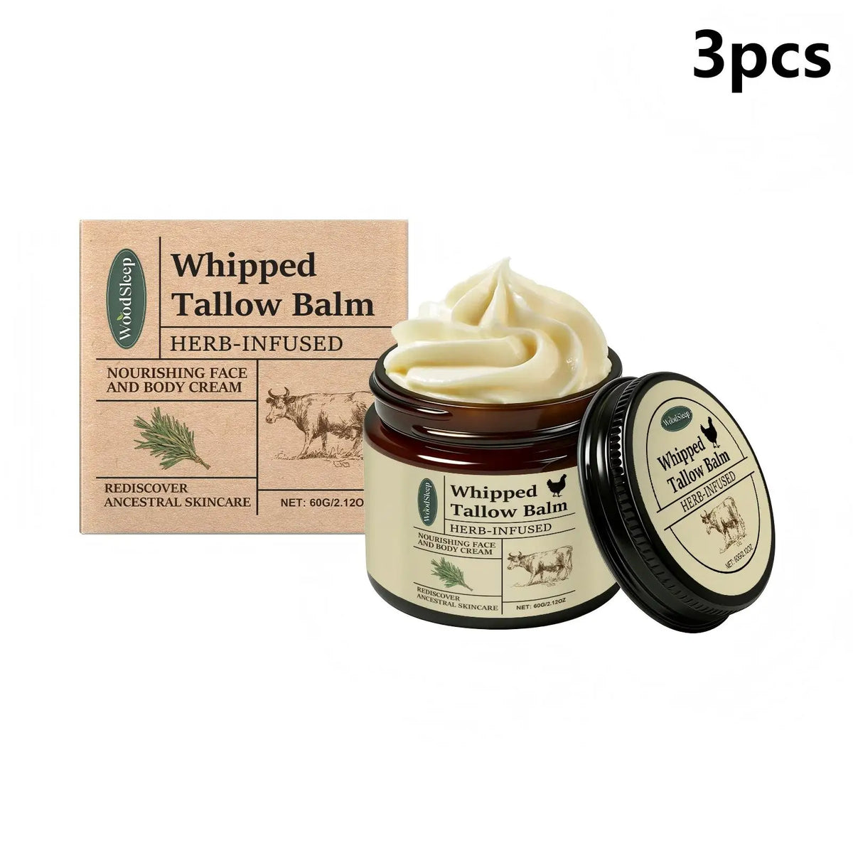 Woodsleep Whipped Tallow Balm – Avocado Body Butter 60g Body Butter Balm Qst 3pcs