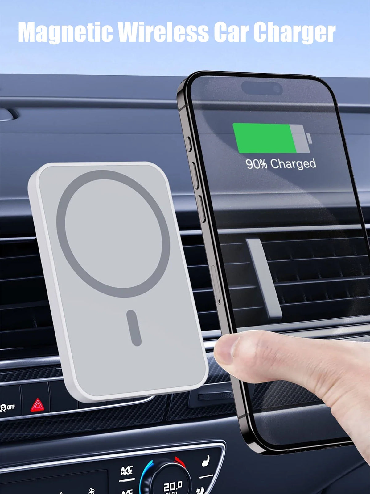 Magnetic Wireless Car Charger Phone Holder – 15W Fast Charge Wireless Car Charger Qme