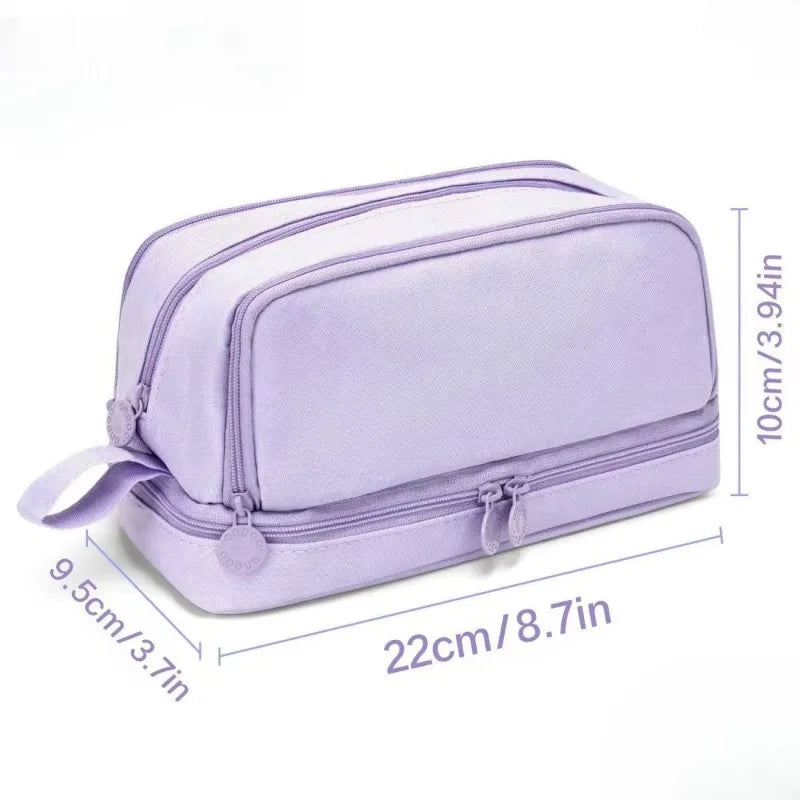 Large 4-Compartment Pencil Pouch Bag with Zipper & Handle Pencil Pouch Qme