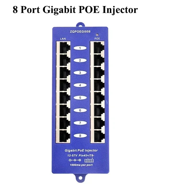 Mode B Gigabit PoE Injector Patch Panel 802.3af 8-Port 1000Mbps PoE Injector Patch Panel Qme 8 ports