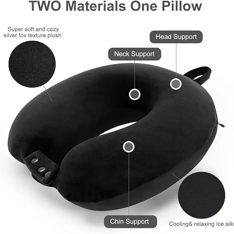 Ergonomic U-Shape Travel Neck Pillow – Soft Adjustable Headrest Travel Neck Pillow Qme black