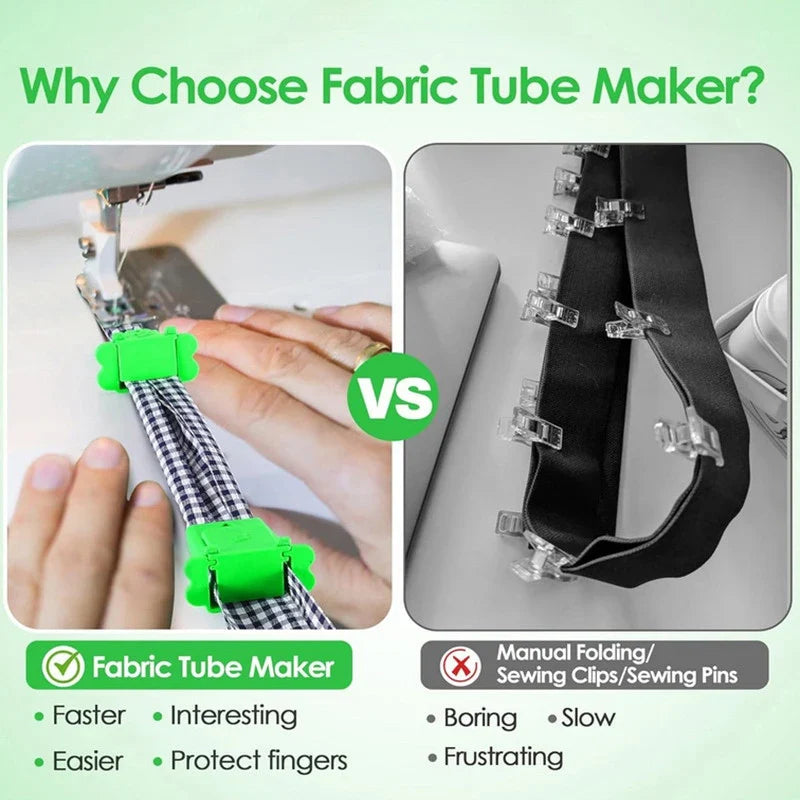Fabric Tube Maker for Roll Rugs & Bias Tape – 2-Piece DIY Set Sewing Notions Tool Qme