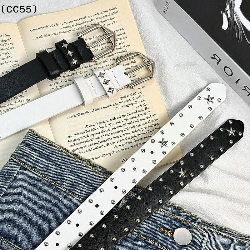Women's Star Rivet PU Leather Belt – Punk Gothic Waistband PU Leather Belt Qst