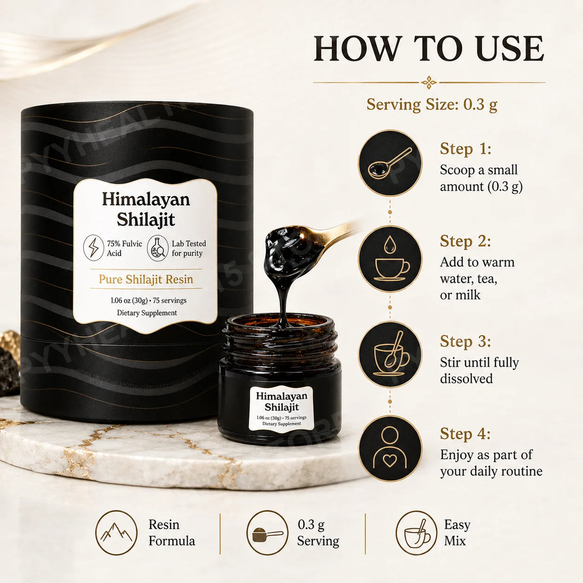 Himalayan Shilajit Resin – 85+ Trace Minerals, 75 Servings Mineral Supplement Resin Qst