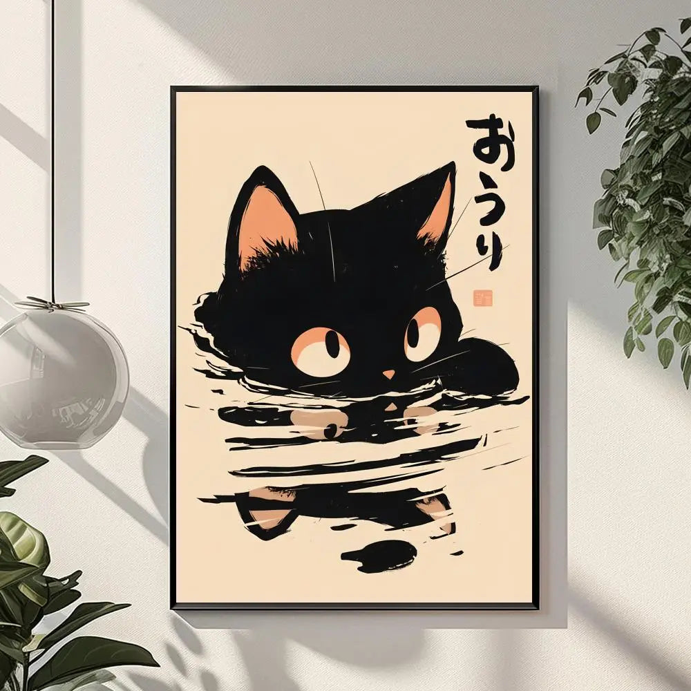 Retro Black Cat Canvas Wall Art Poster – Home & Office Décor Canvas Wall Art Qst Black7 40x60cm Unframed
