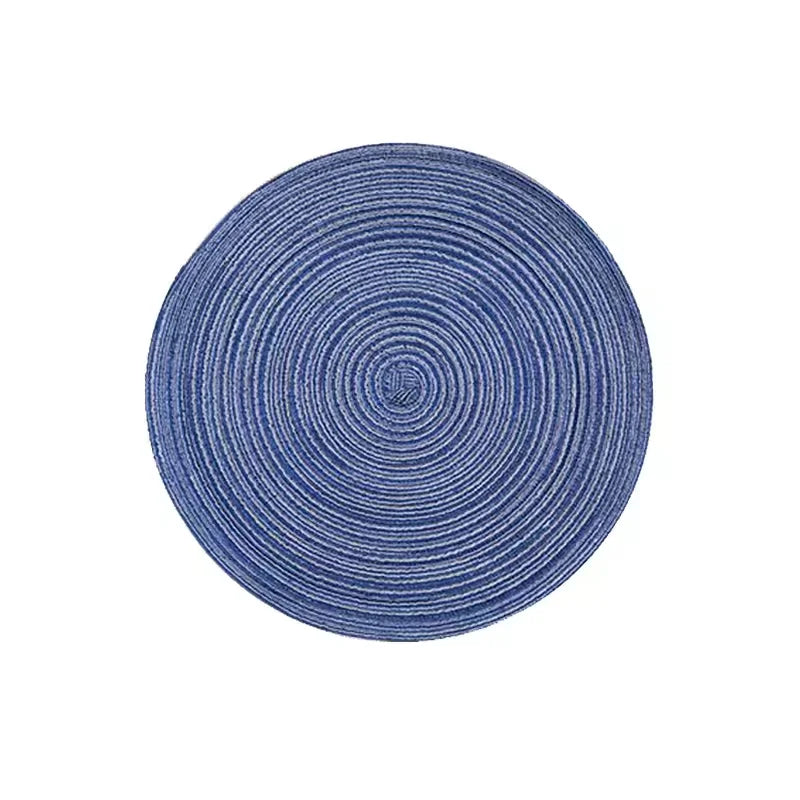Round Nordic Linen Placemat – Non-Slip Heat-Resistant Coaster Mat Woven Placemat Qst Blue-1PC 18cm