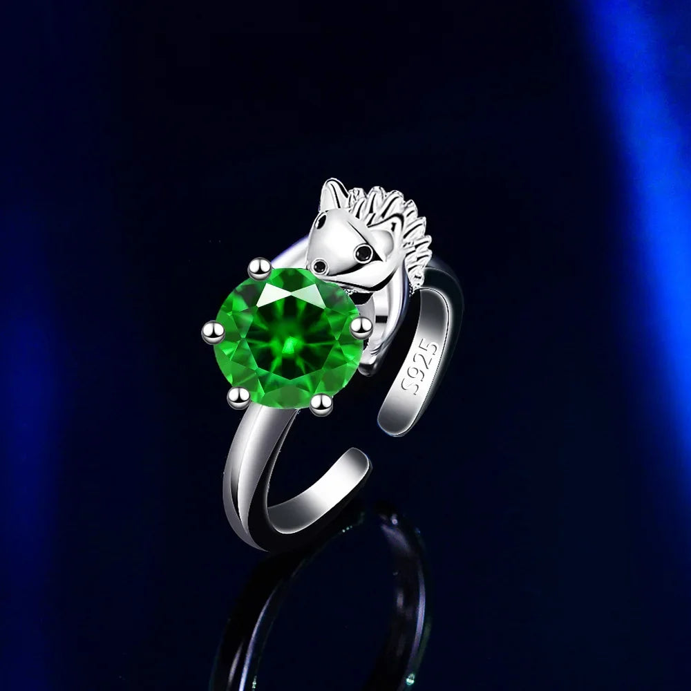 Hedgehog Multicolor Zircon Adjustable Sterling Silver Ring Fashion Ring Qme
