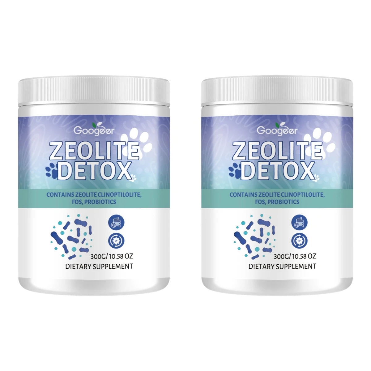 Zeolite Powder with FOS Prebiotic, Probiotics & Digestive Enzymes Gut Health Supplement Qst 2 bottles