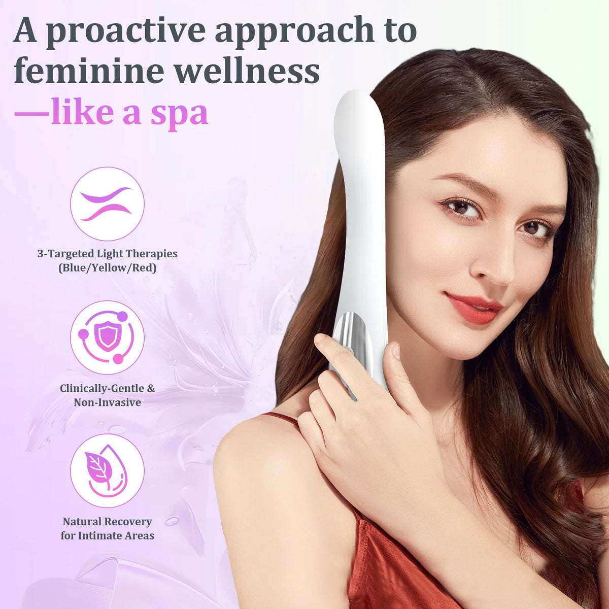 Women's LED Light Therapy Wand – Heat, 3 Colors & 8 Modes LED Wellness Wand Qst