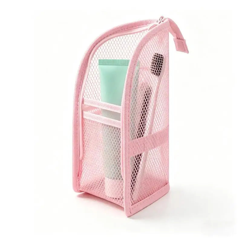 Standing Mesh Toiletry Bag – Waterproof EVA Travel Organizer Travel Toiletry Bag Qst pink