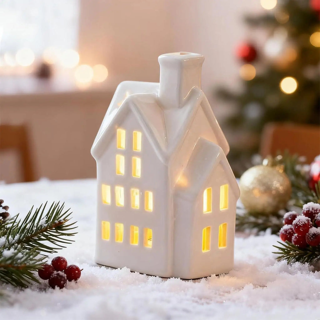 Christmas Ceramic Light-Up House Table Centerpiece | Holiday Decor Christmas Centerpiece Qme
