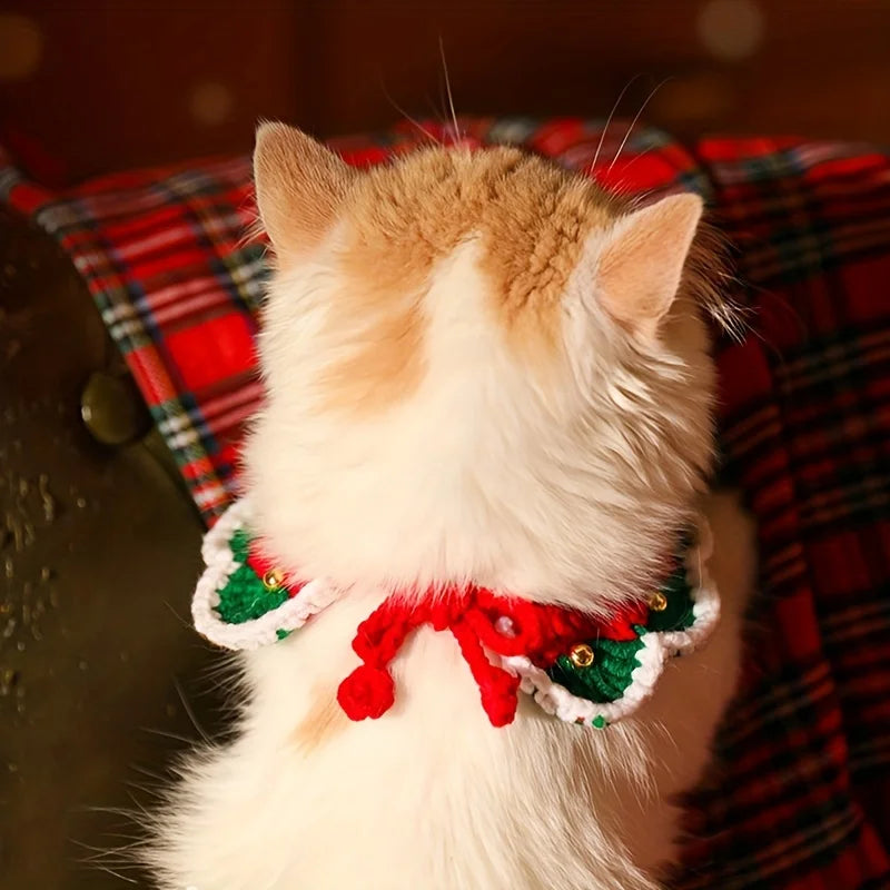 Christmas Cat Collar Scarf with Bell – Festive Pet Accessory Pet Collar Scarf Qme
