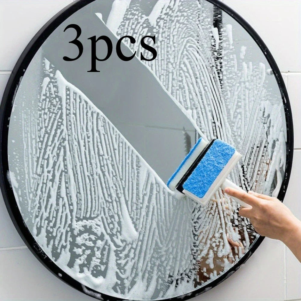 2-in-1 Bathroom Glass Scraper & Cleaning Brush | Double-Sided Glass Scraper Brush Qme 3pcs