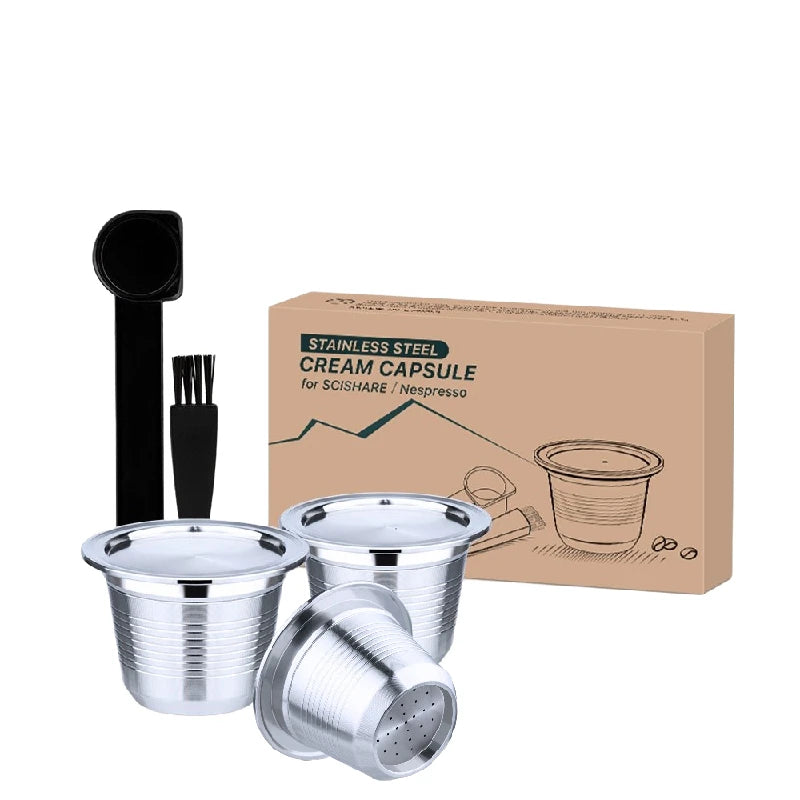 Reusable Stainless Steel Capsule for Xiaomi Scishare & Nespresso Reusable Coffee Capsule Qst 3Capsules