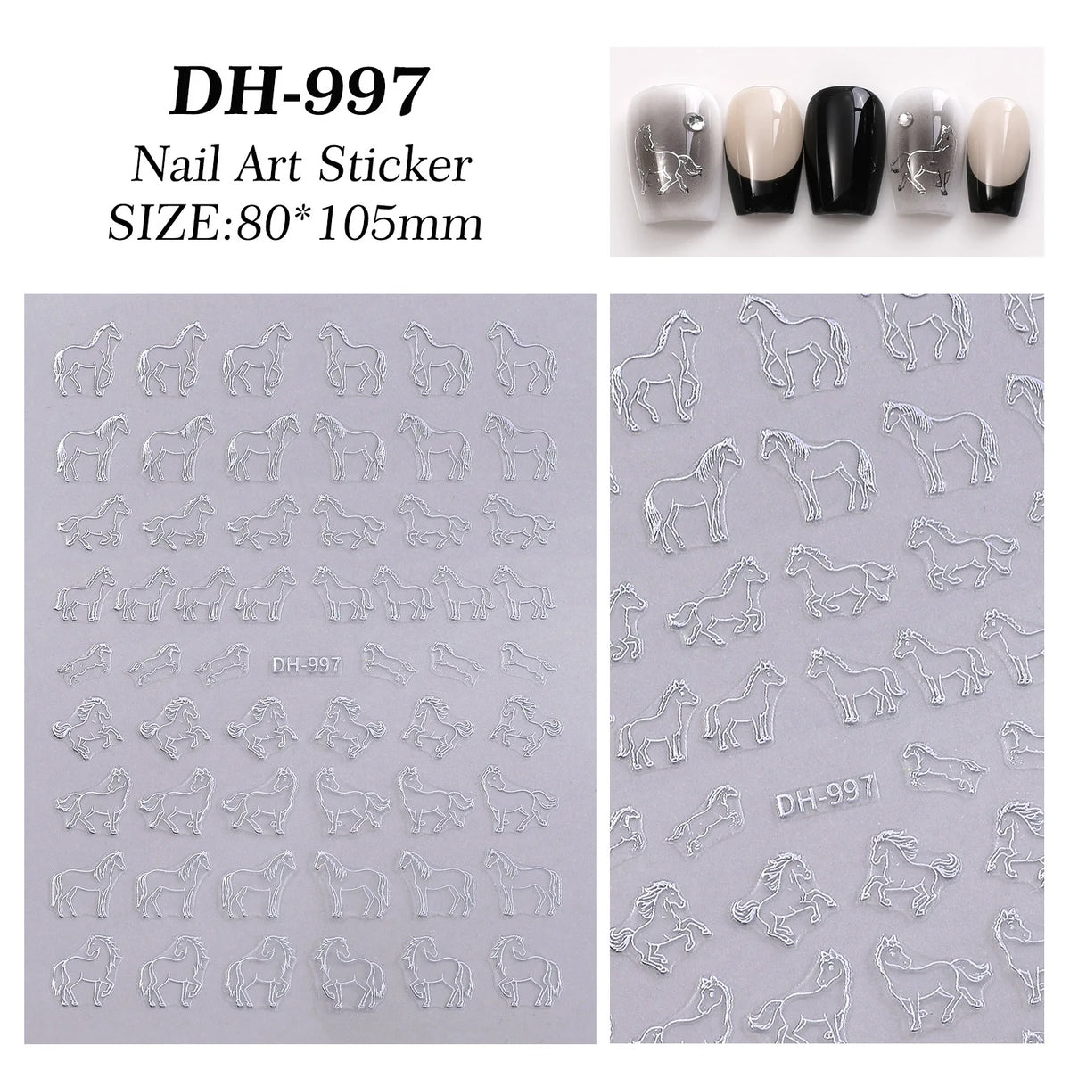 Embossed Pony Nail Stickers – Cute DIY Nail Art Manicure Nail Art Stickers Qst A9