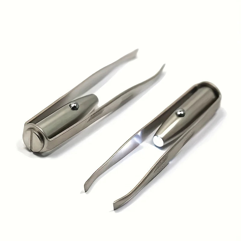 LED Light Precision Brow Tweezers | Portable Makeup Tool LED Brow Tweezers Qme Silvery White Light
