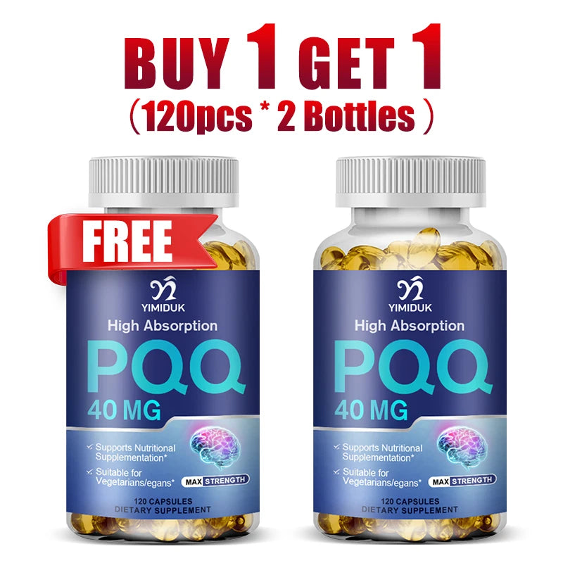 Yimiduk PQQ 40mg Supplement – 120 Vegan Capsules | Buy 1 Get 1 Vitamin Supplement Qst 120pcs-2 Bottles
