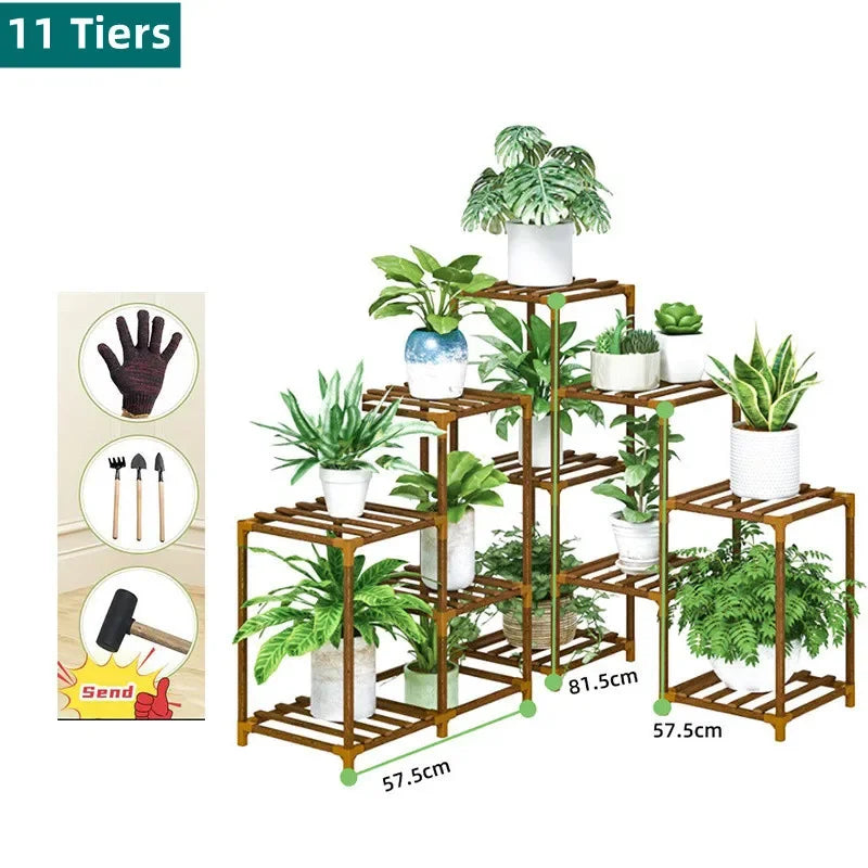 Wood Ladder Plant Stand – Indoor & Outdoor Display Shelf Ladder Plant Stand Qst 11 Tiers-Style 03