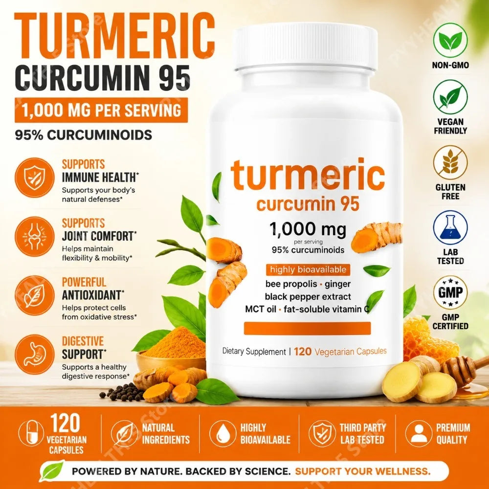 Turmeric Curcumin 1000mg Capsules – Ginger, Black Pepper & Vitamin C Herbal Supplement Capsules Qst