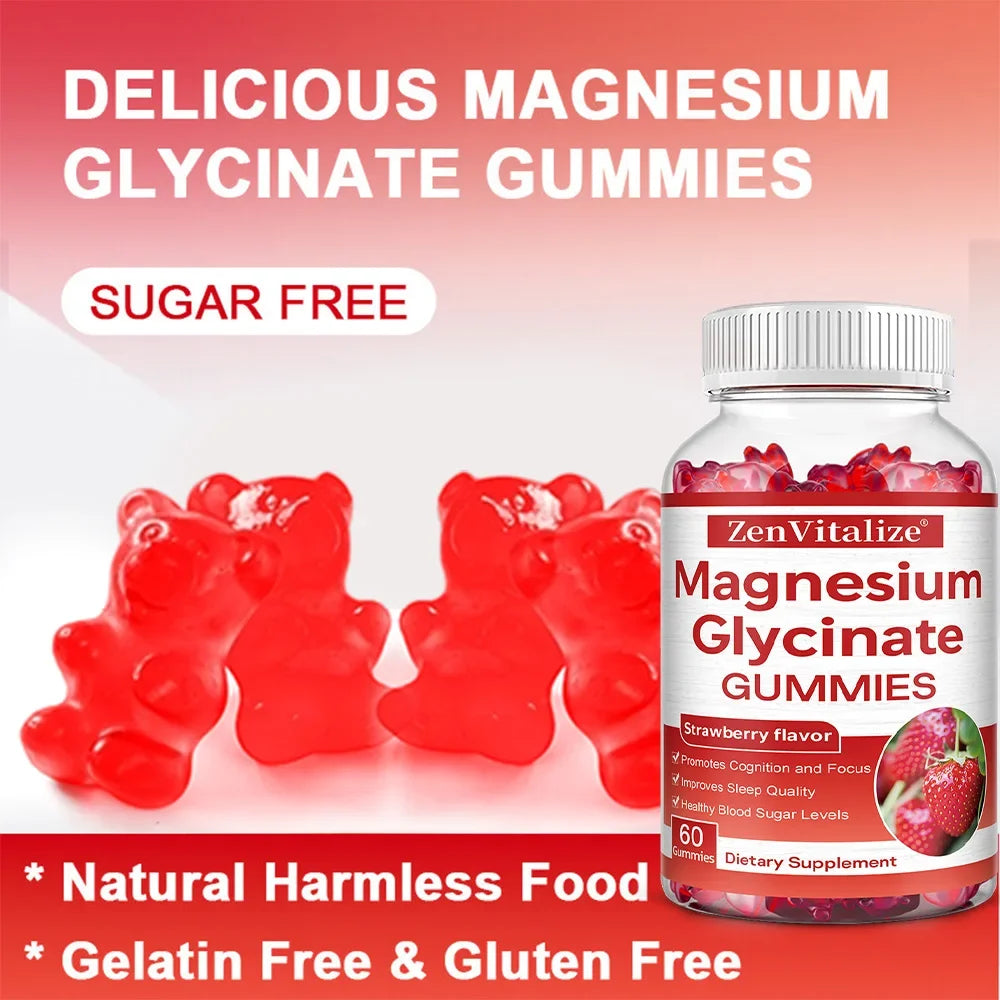 Magnesium Glycinate Gummies – Sleep & Muscle Support, 60ct Mineral Supplement Gummies Qst