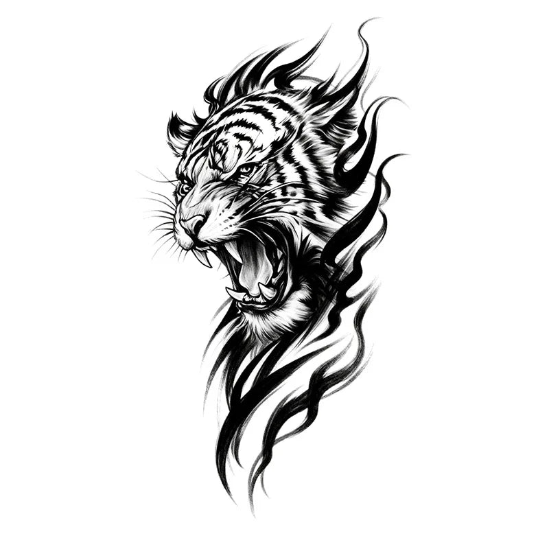 Temporary Herbal Tattoo Sticker – Waterproof Tiger Design Temporary Tattoo Sticker Qme