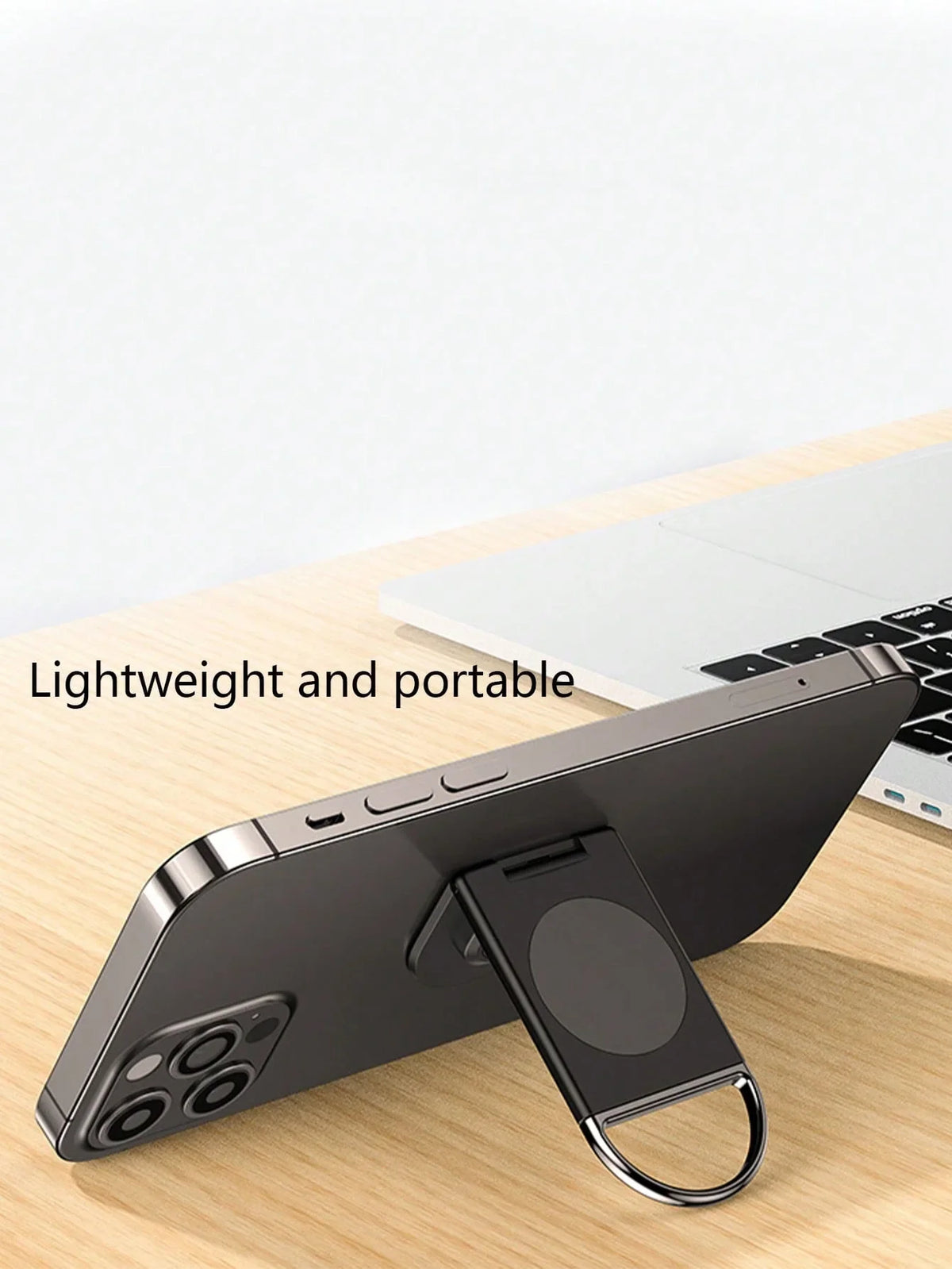 Foldable Desktop Phone Holder | Adhesive Backing & 360° Rotation Phone Stand Qme black