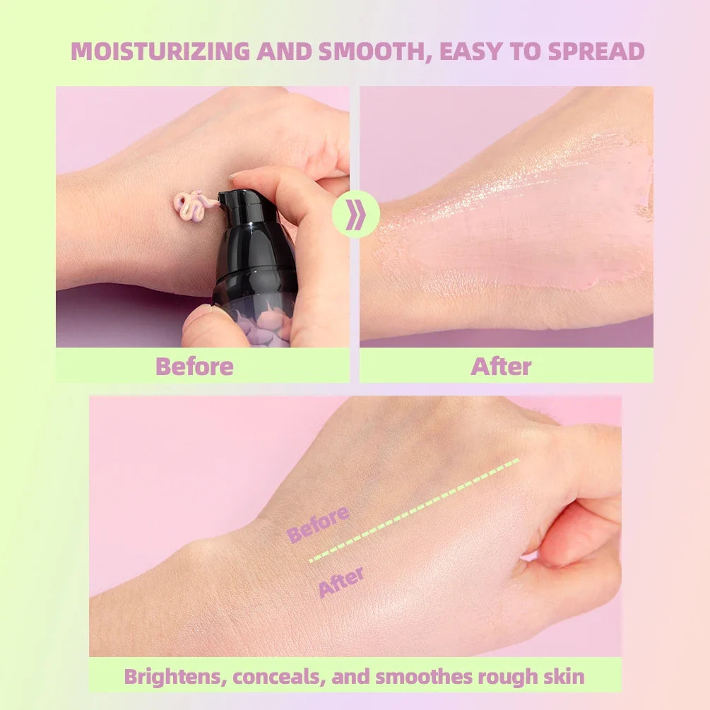 QIBEST Tri-Color Face Primer – Brighten, Contour & Correct Face Primer Cream Qme