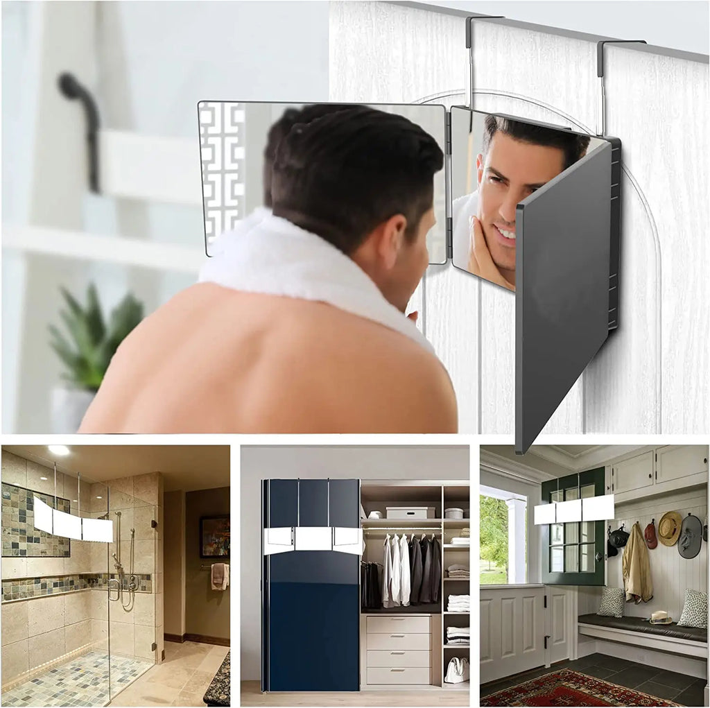 360° Trifold Travel Makeup Mirror with Adjustable Hook Trifold Vanity Mirror Qst