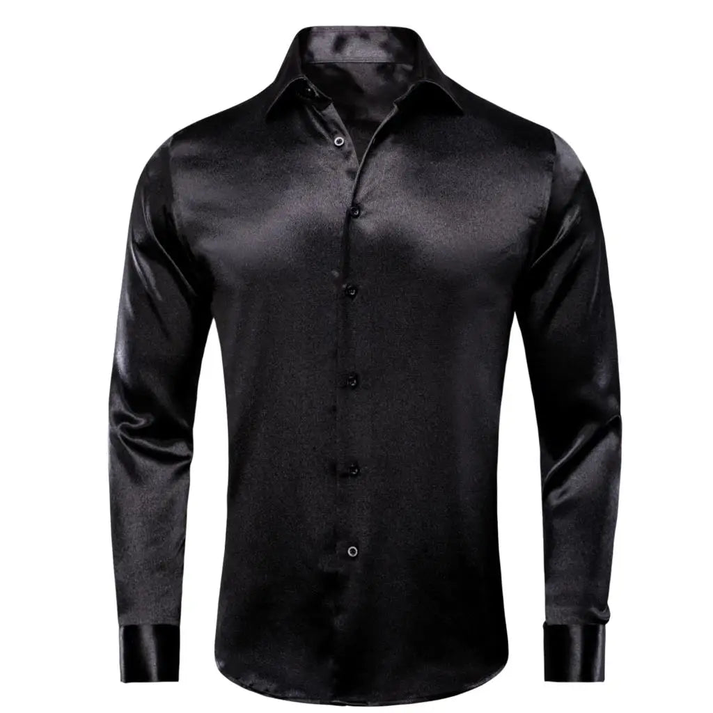 Hi-Tie Men's Satin Silk Dress Shirt – Long Sleeve Suit Shirt Men's Dress Shirt Qme CY-1503 L